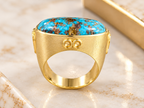 18K Yellow Gold Oval Persian Turquoise Statement Ring