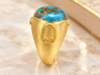 18K Yellow Gold Oval Persian Turquoise Statement Ring