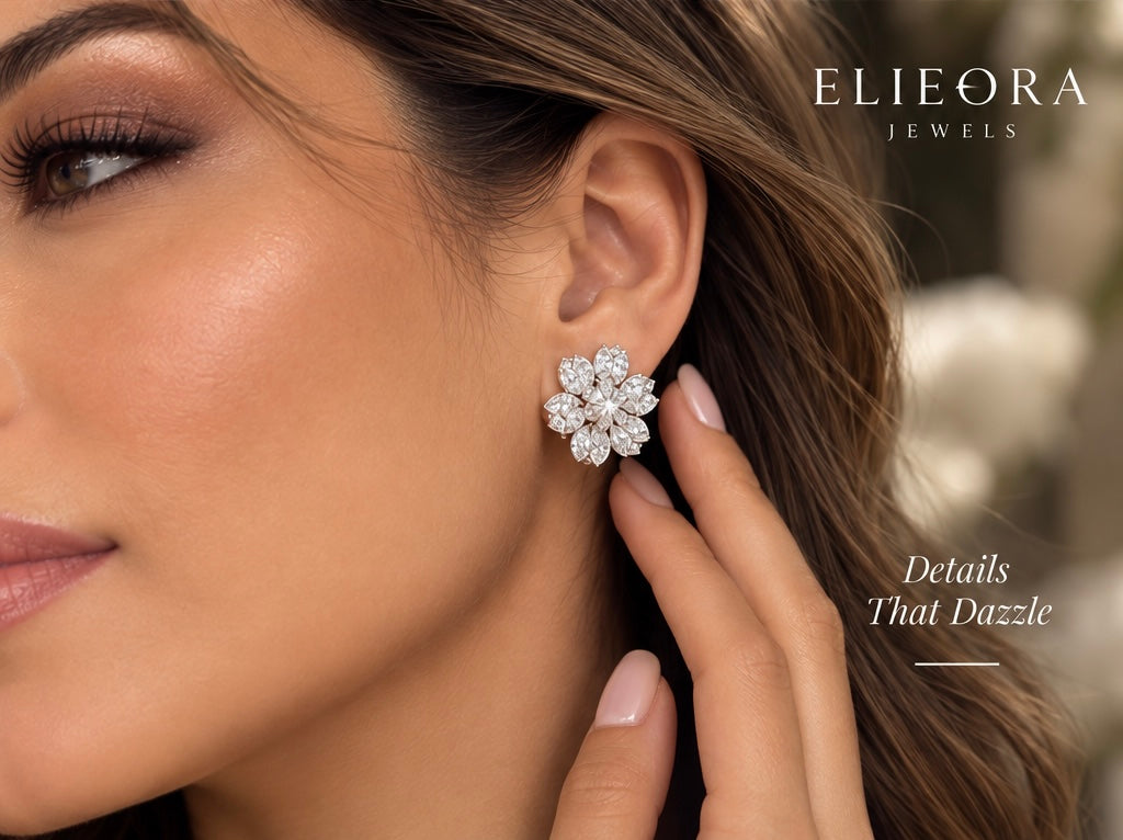 18K Gold Diamond Floral Necklace & Earrings Set