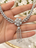 18K Gold Diamond Floral Necklace & Earrings Set
