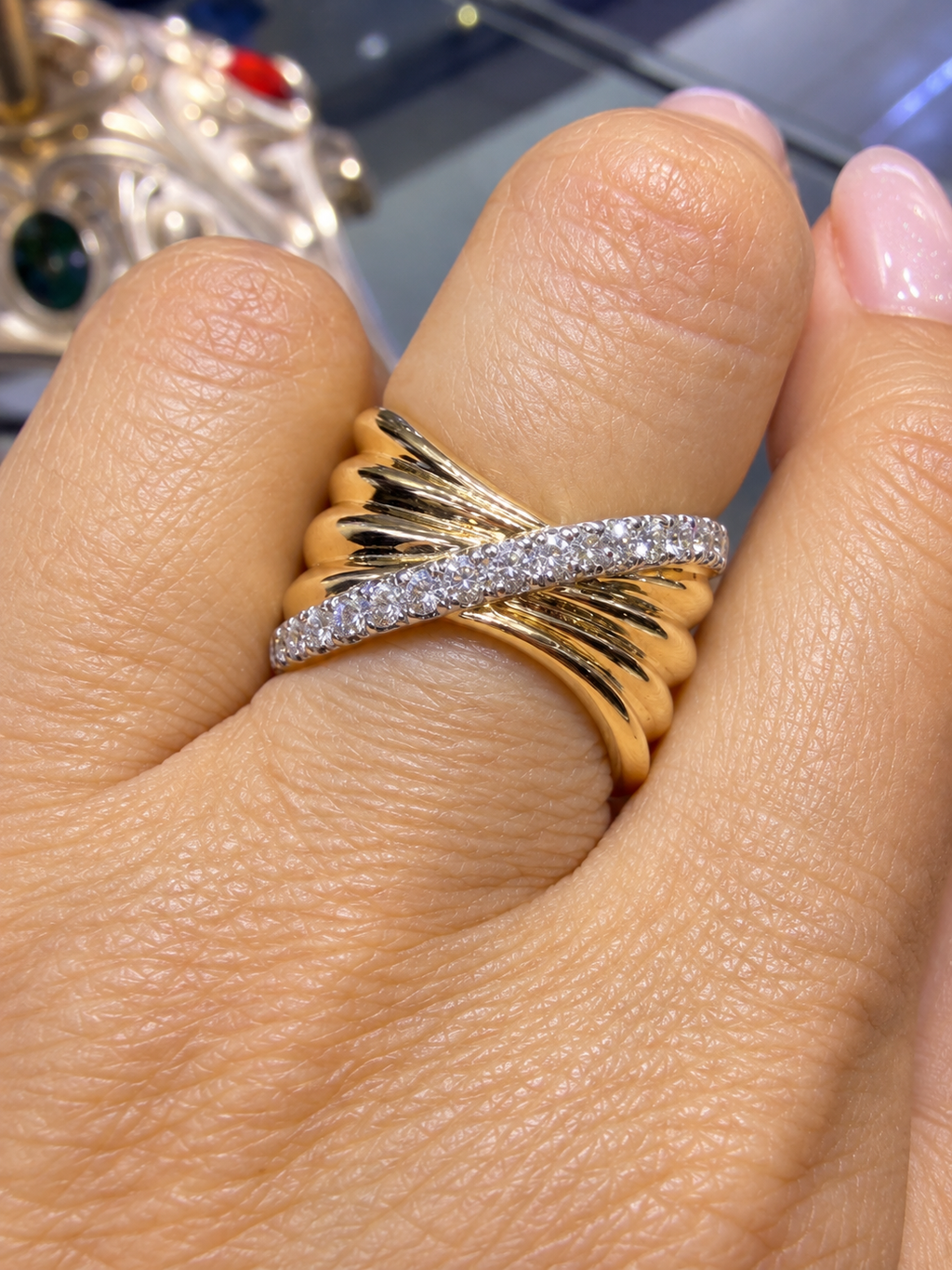 Kate Collins 14K Yellow Gold Diamond Crossover Ring-0.52 CTW