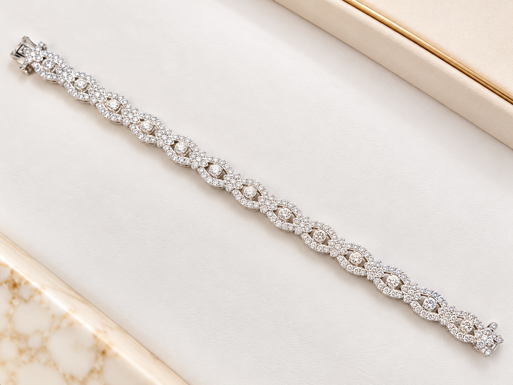 14K White Gold 7.00 CT Diamond Floral Link Bracelet – 27 Grams