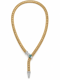 0.93CT DIAMOND & 0.17CT EMERALD 14K2T Y/W RIBBED SNAKE NECKLACE