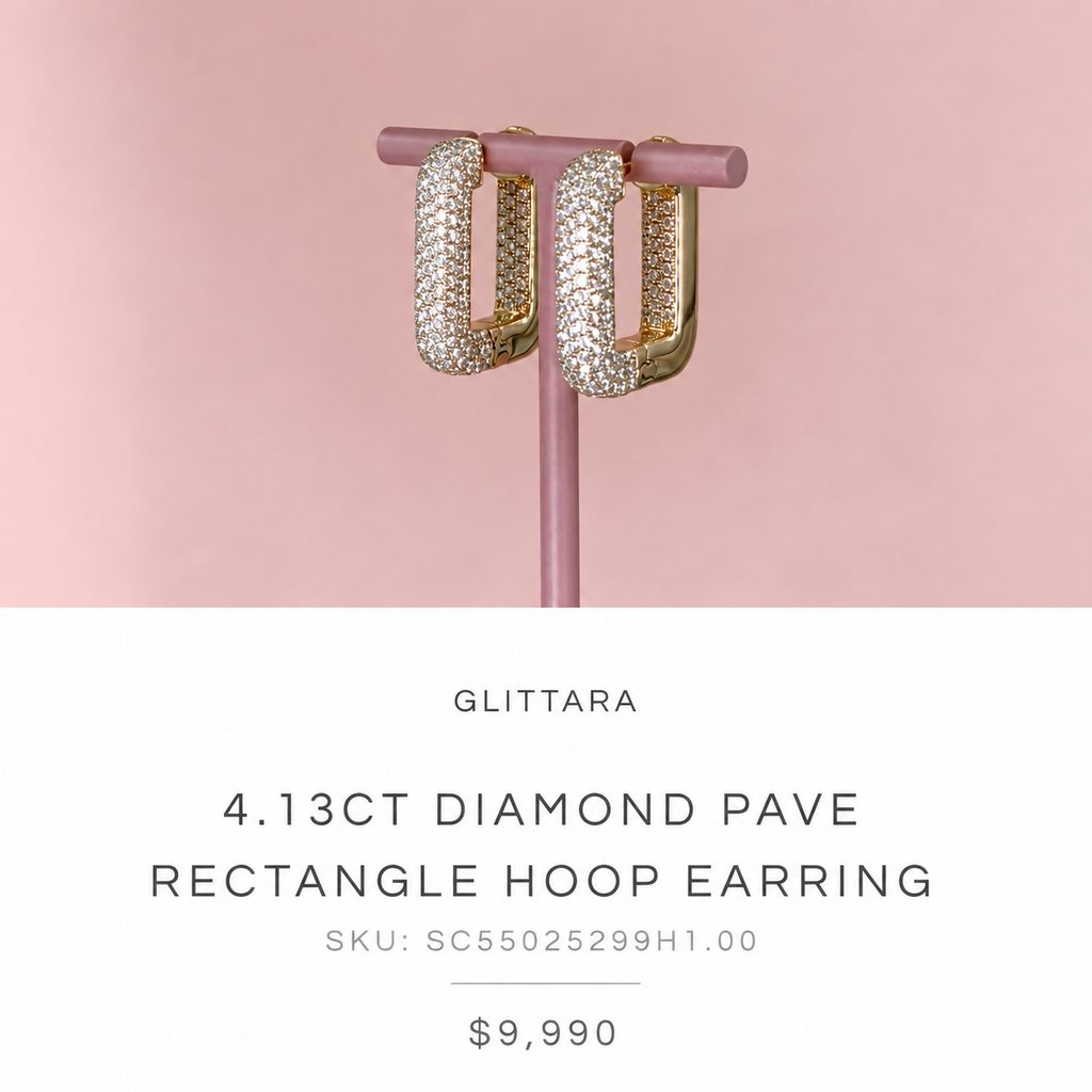 The Glitter 4.13 CT Diamond Pave Rectangle Hoops