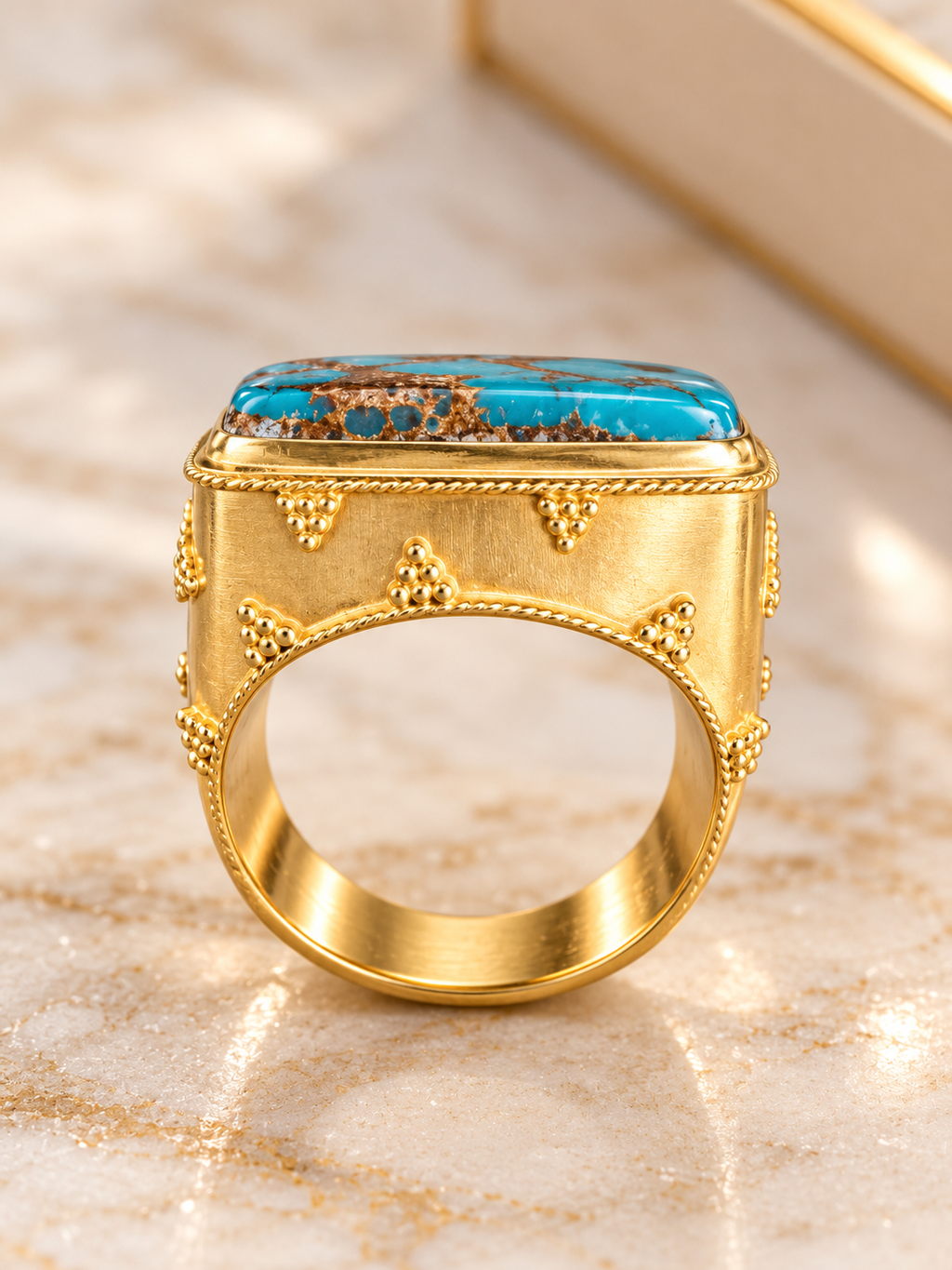 18K Yellow Gold Persian Turquoise Statement Ring