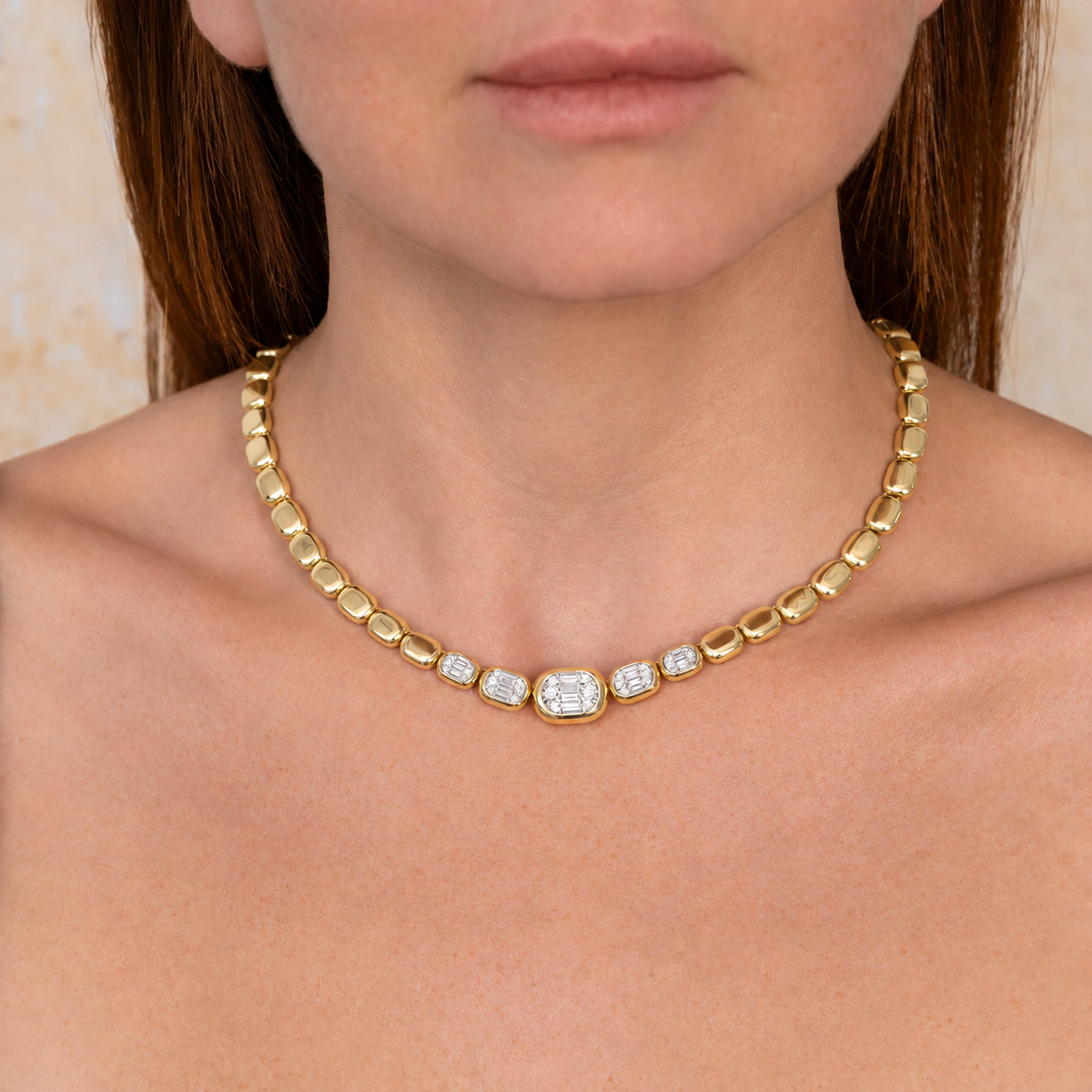 Baguette Diamond Bezel Necklace-1.15 CT