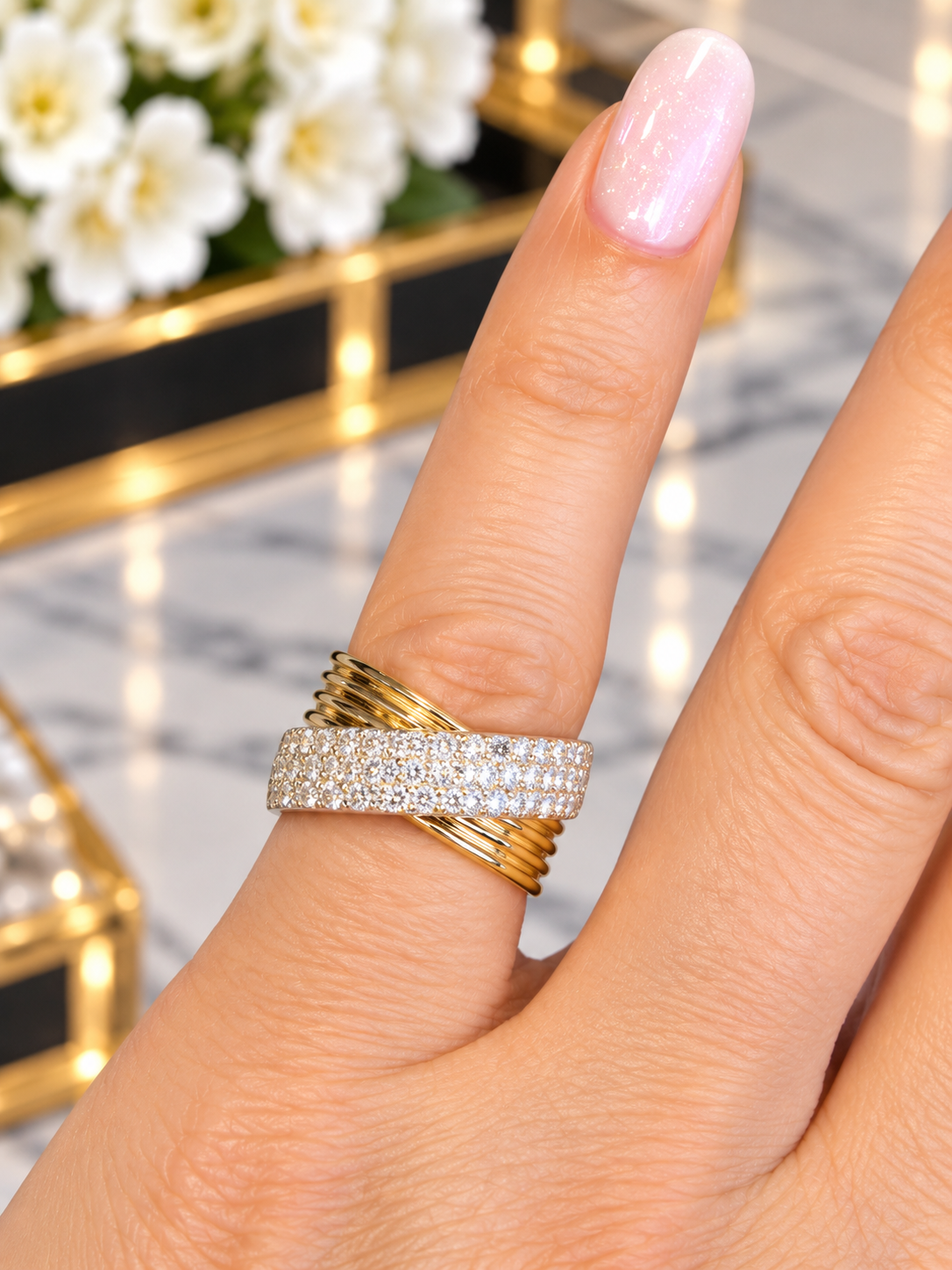 14K Yellow Gold Diamond Crossover Ring – 0.83 CTW