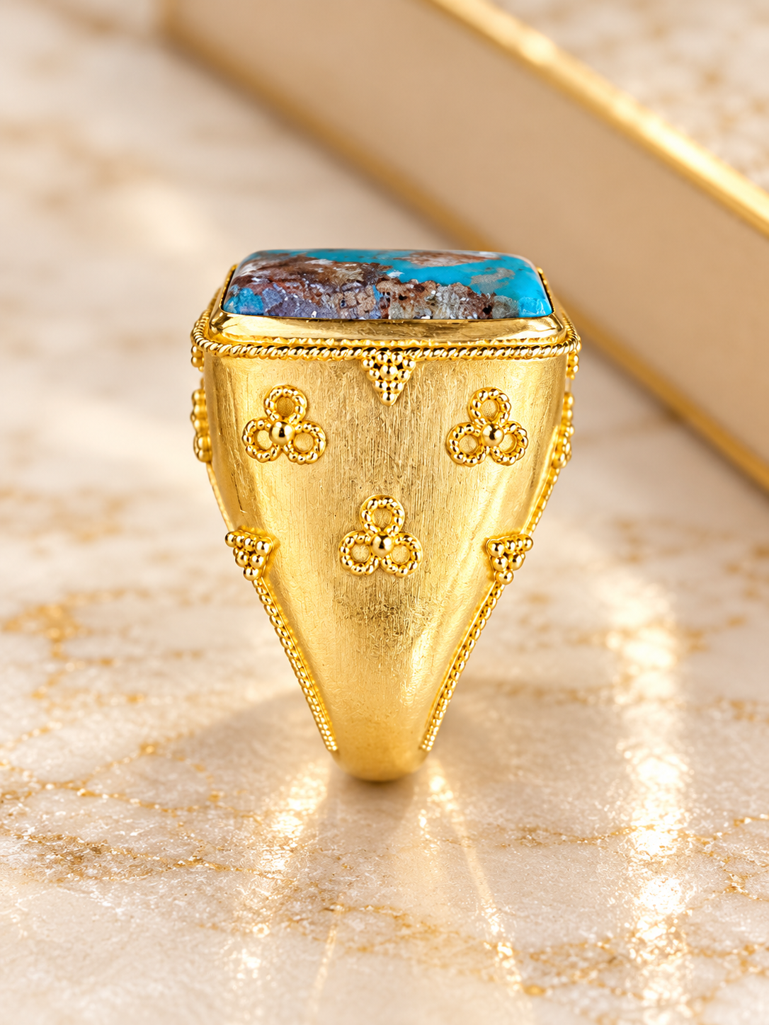 18K Yellow Gold Persian Turquoise Statement Ring