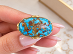 18K Yellow Gold Oval Persian Turquoise Statement Ring