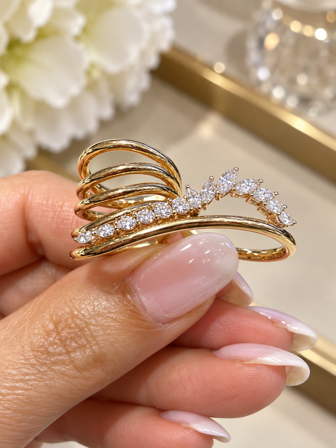 18K Gold Diamond Sculptural Wrap Ring – 1.02 CT