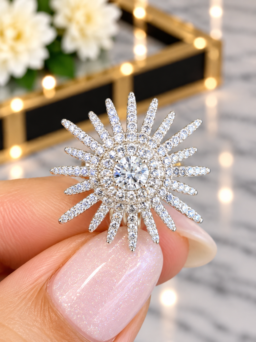 14K White Gold 0.58 CT Diamond Fashion Ring