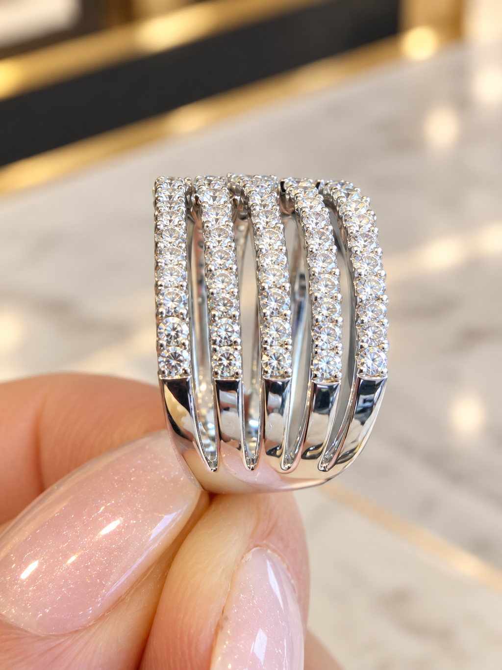 Kate Collin 1.70 CT Diamond Multi-Row Fashion Ring in 14K White Gold