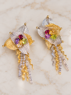 18K Italian Two-Tone Gold Floral Tassel Drop Earrings
