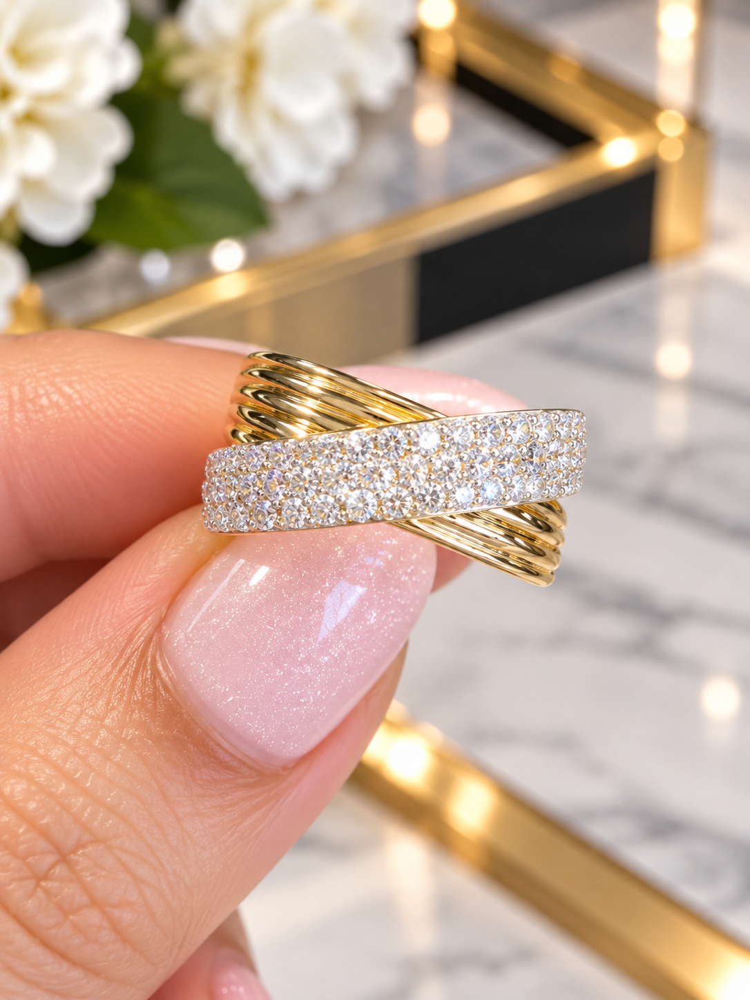 14K Yellow Gold Diamond Crossover Ring – 0.83 CTW
