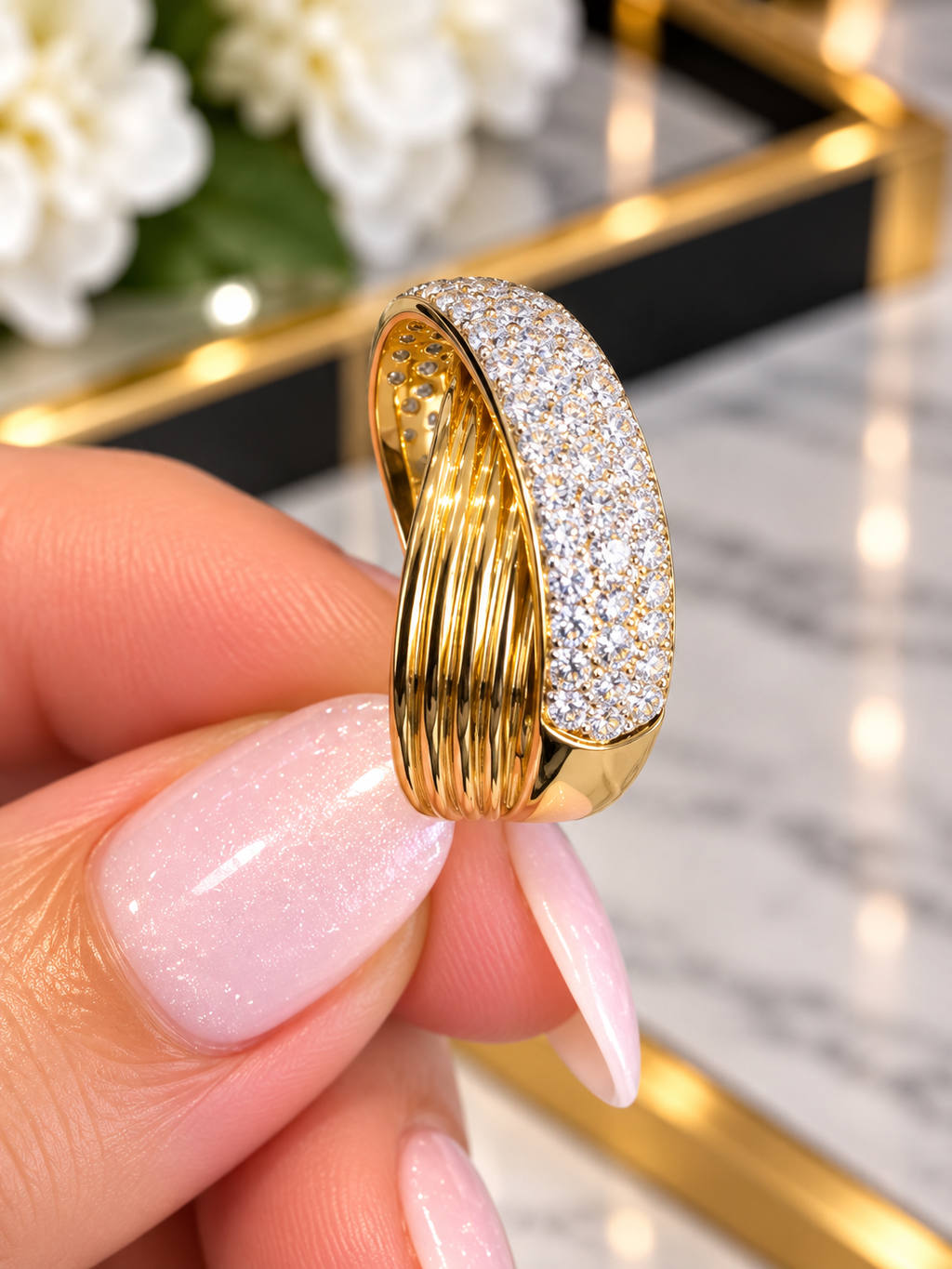14K Yellow Gold Diamond Crossover Ring – 0.83 CTW