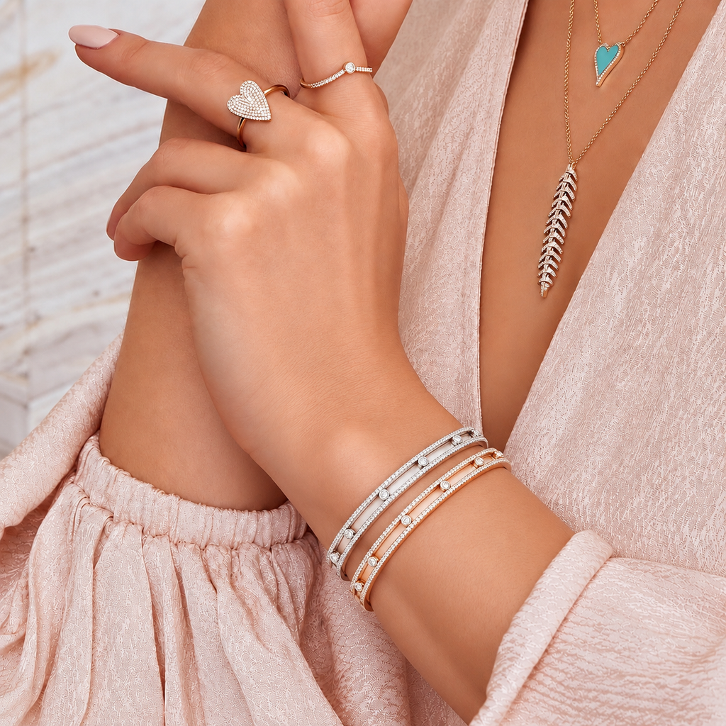 14K Rose Gold Diamond Bangle