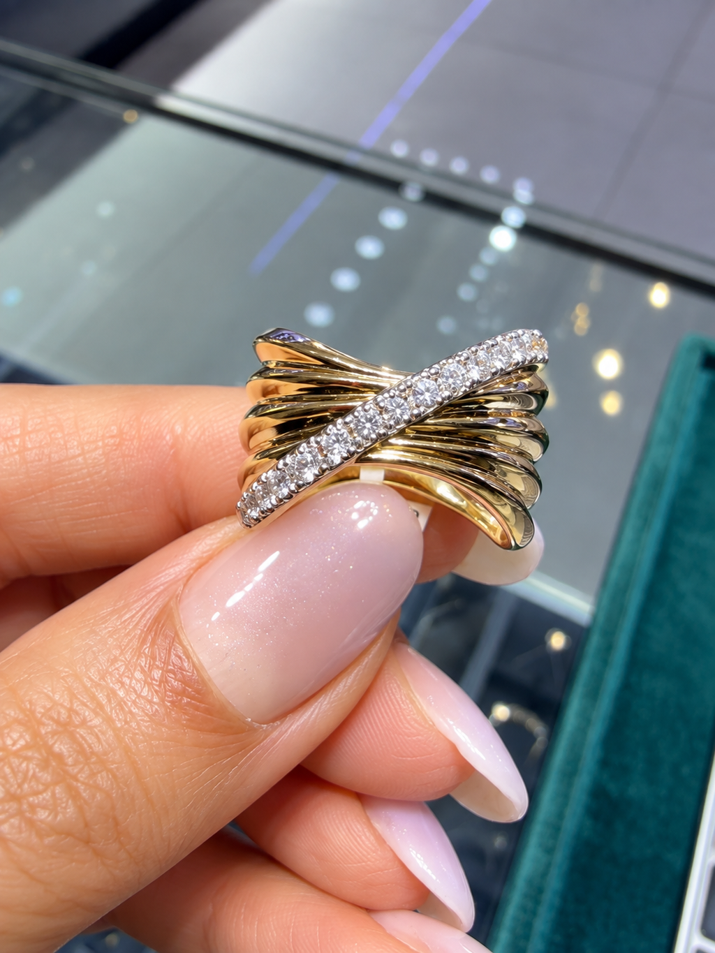 Kate Collins 14K Yellow Gold Diamond Crossover Ring-0.52 CTW