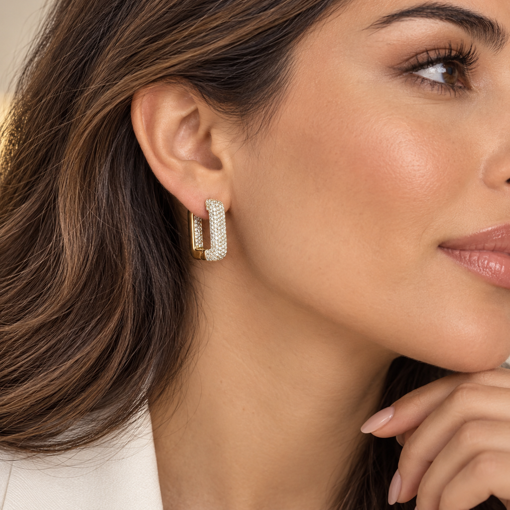 The Glitter 4.13 CT Diamond Pave Rectangle Hoops