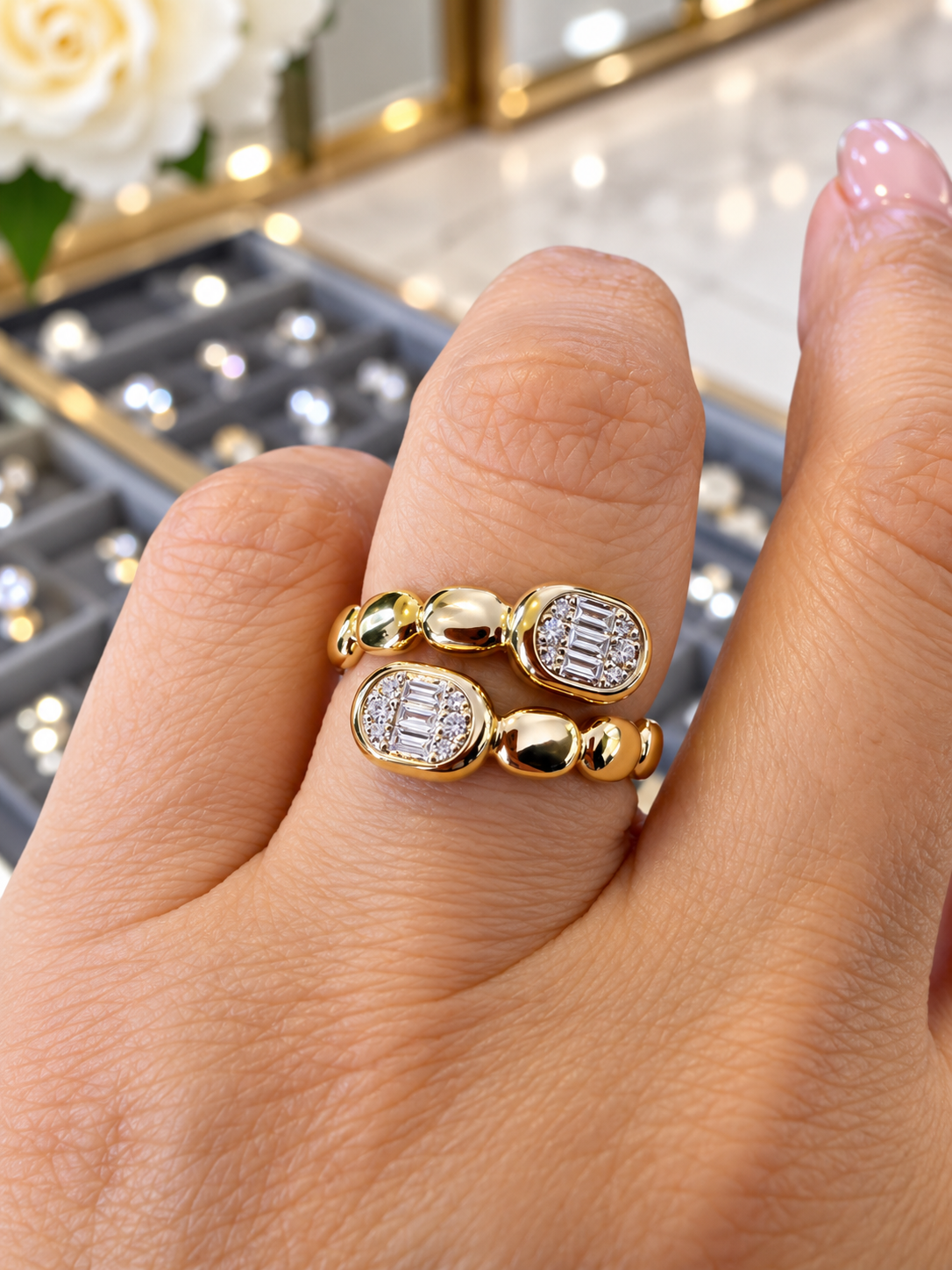 14K Yellow Gold Diamond Icon Plumeria Fashion Ring - 0.20 CTW
