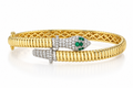 0.74CT DIAMOND & 0.12CT EMERALD 14K2T Y/W RIBBED SNAKE BANGLE