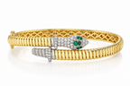 0.74CT DIAMOND & 0.12CT EMERALD 14K2T Y/W RIBBED SNAKE BANGLE