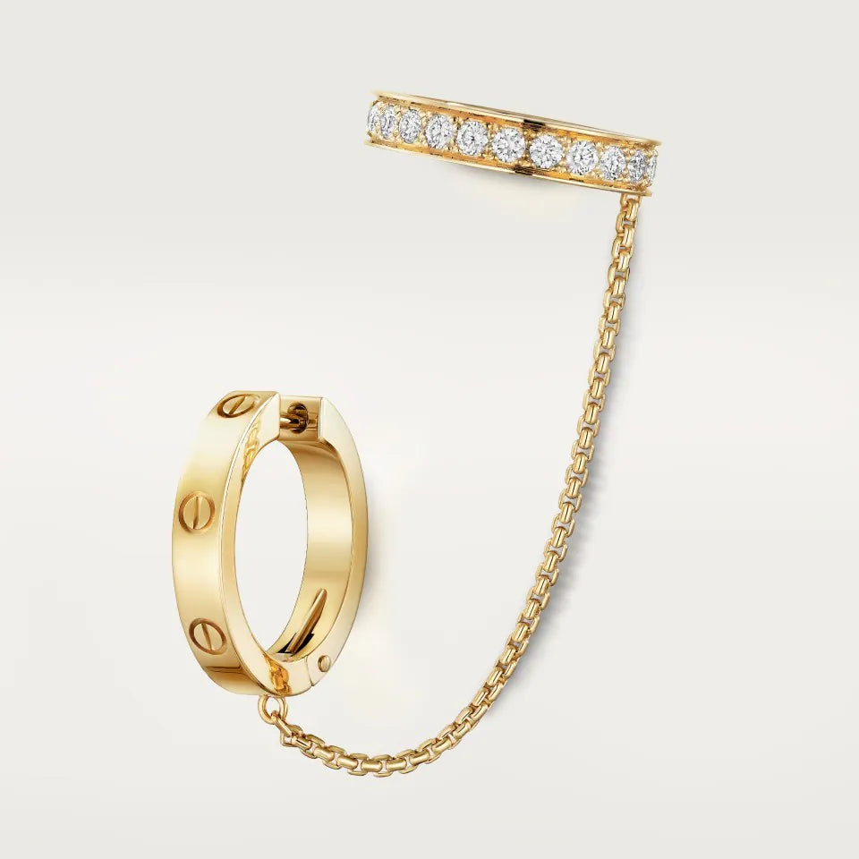 18K Gold Diamond Ear Cuff & Chain Earring